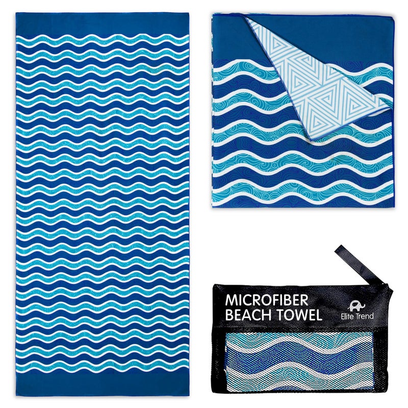 Elite Trend Quick Dry Towel Large 63x31 Inch - Microfiber Beach Towel - Perfect for Beach, Travel, Swimming, Pool, Yoga, Hiking, Camping - Lightweight, Fast Drying, Compact for Adults (Blue Sea) - Image 1